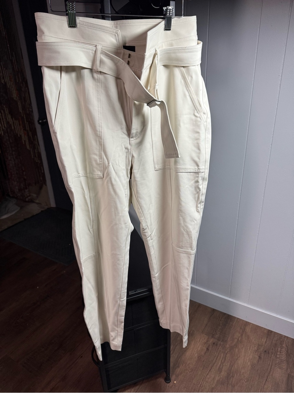 Banana Republic Cream High-Waist Cargo Ankle Pants with Tie Belt